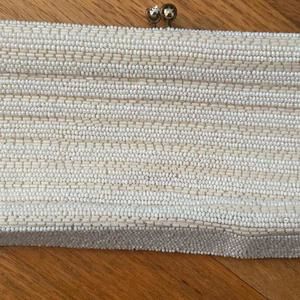 Walborg Belgium Beaded Evening Bag Clutch Silk Lined White Vintage